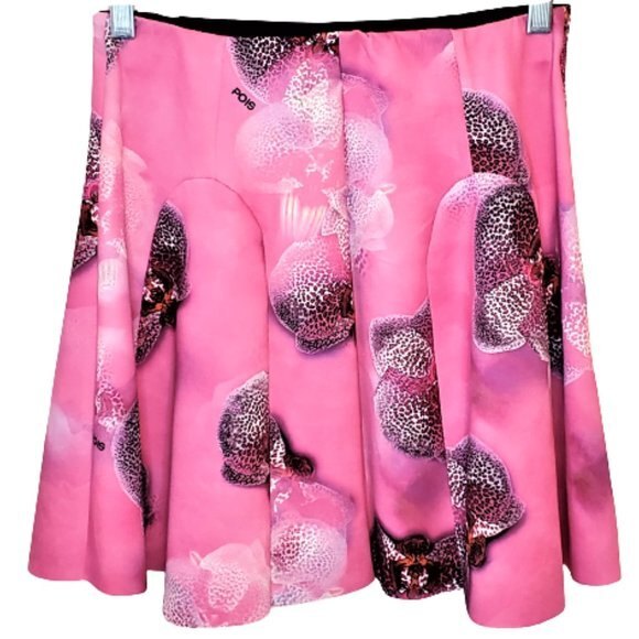 NWT Pois Italy Mini Skirt Abstract Pink Floral Scuba Size 6 or 42IT - Picture 2 of 9